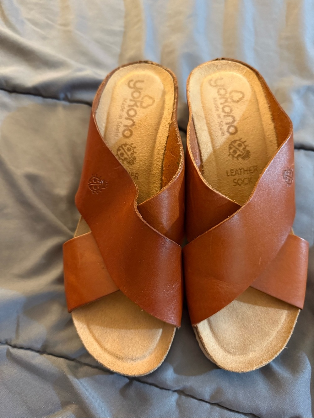 Yokono Leather Crossband Slide Sandals in Cognac - Picture 3 of 9